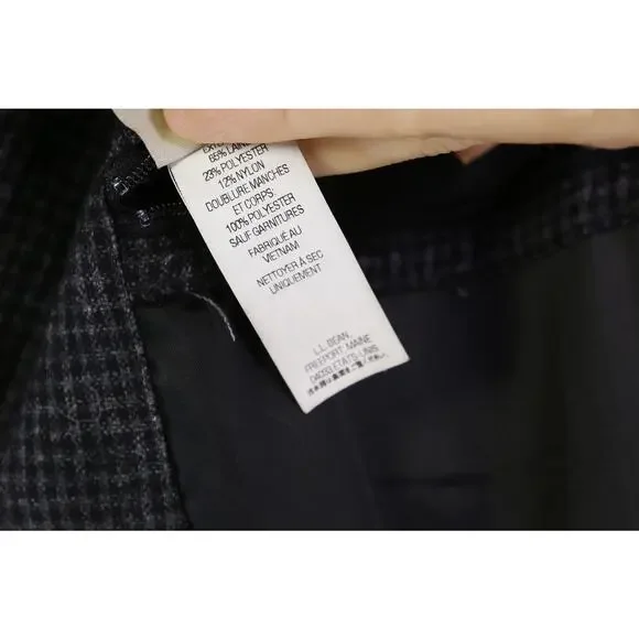 LL Bean Gray Black Gingham Check Knit Woven Blazer Jacket 42R